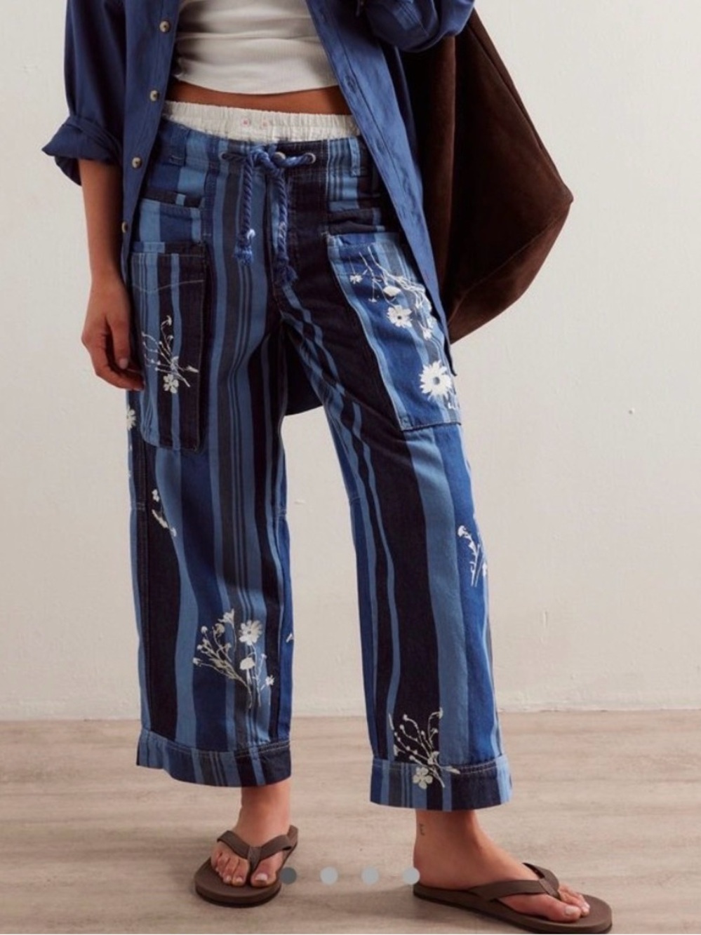 Free People We The Free Striped Cove Crop Pull On In Seascape Size Small NWT